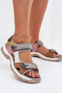 Artiker Sandały Płaskie*Skórzane Sportowe Sandały Damskie 54C1293 Multikolor