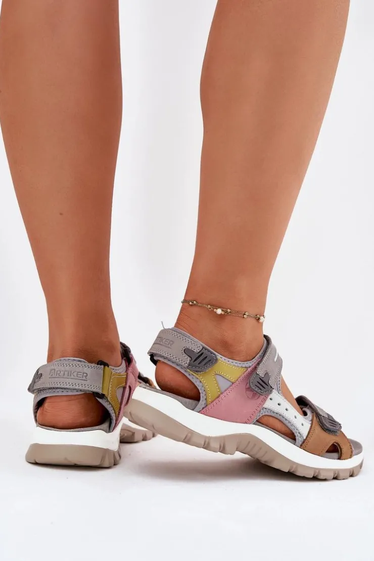 Artiker Sandały Płaskie*Skórzane Sportowe Sandały Damskie 54C1293 Multikolor