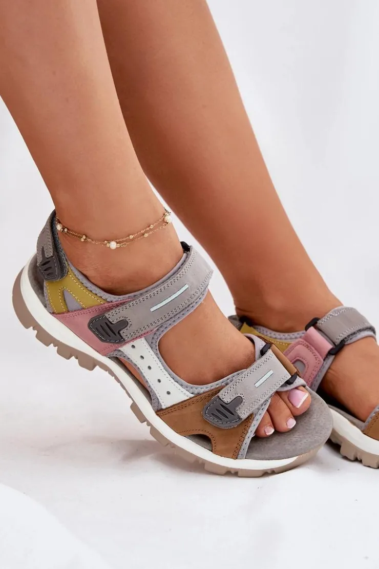 Artiker Sandały Płaskie*Skórzane Sportowe Sandały Damskie 54C1293 Multikolor