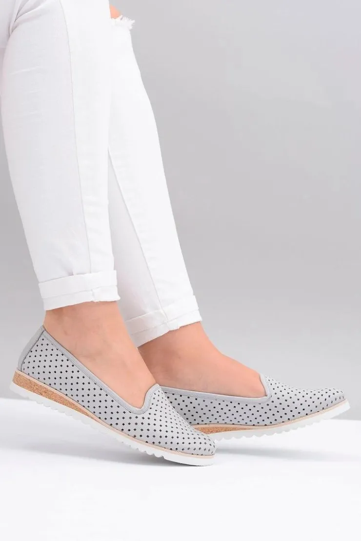 Boto Skórzane Szare Polskie Baleriny Lordsy Gabi