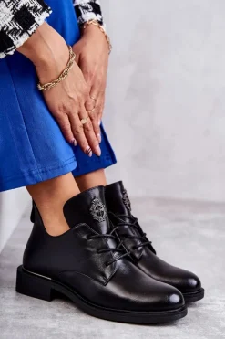 Damskie Buty damskie Vinceza Skórzane Sznurowane Botki Z Wycięciami Czarne Fabiana
