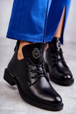 Damskie Buty damskie Vinceza Skórzane Sznurowane Botki Z Wycięciami Czarne Fabiana