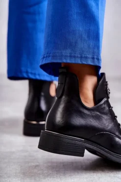 Damskie Buty damskie Vinceza Skórzane Sznurowane Botki Z Wycięciami Czarne Fabiana