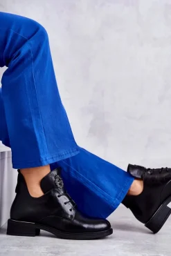 Damskie Buty damskie Vinceza Skórzane Sznurowane Botki Z Wycięciami Czarne Fabiana