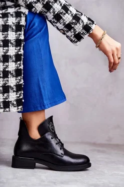 Damskie Buty damskie Vinceza Skórzane Sznurowane Botki Z Wycięciami Czarne Fabiana