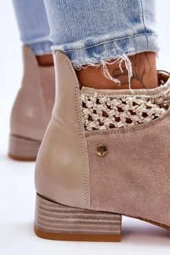Best Maciejka Skórzane Sznurowane Botki 05953-04 Beżowe