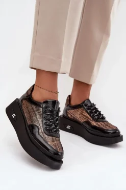 Artiker Buty Sportowe Na Platformie|Półbuty Skórzane*Skórzane Sznurowane Półbuty Damskie Na Platformie 57C2044 Czarne Czarny