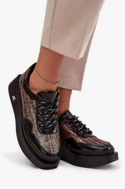 Artiker Buty Sportowe Na Platformie|Półbuty Skórzane*Skórzane Sznurowane Półbuty Damskie Na Platformie 57C2044 Czarne Czarny