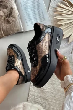 Artiker Buty Sportowe Na Platformie|Półbuty Skórzane*Skórzane Sznurowane Półbuty Damskie Na Platformie 57C2044 Czarne Czarny