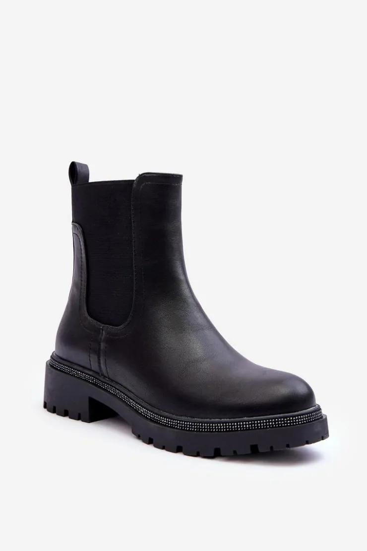 Online Boto Skórzane Sztyblety Botki Damskie Czarne Crowder