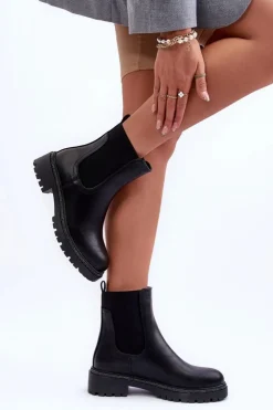 Online Boto Skórzane Sztyblety Botki Damskie Czarne Crowder