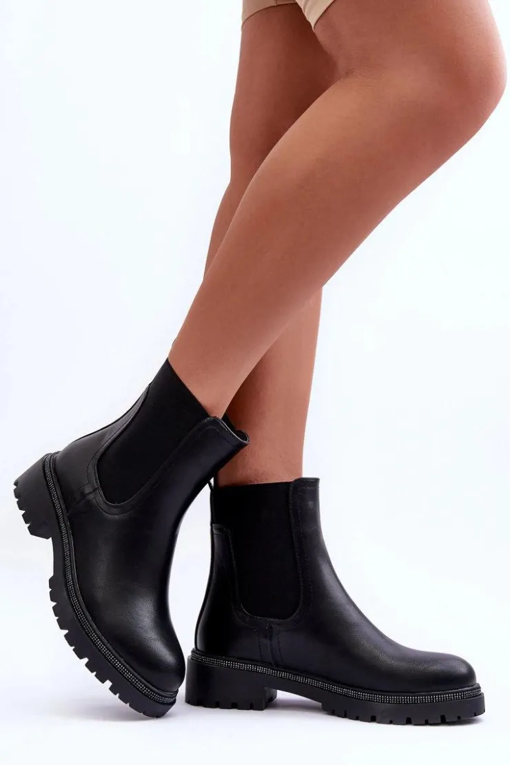 Online Boto Skórzane Sztyblety Botki Damskie Czarne Crowder