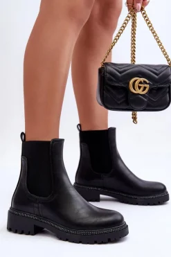 Online Boto Skórzane Sztyblety Botki Damskie Czarne Crowder