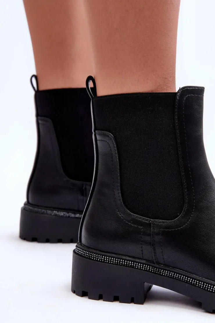 Online Boto Skórzane Sztyblety Botki Damskie Czarne Crowder