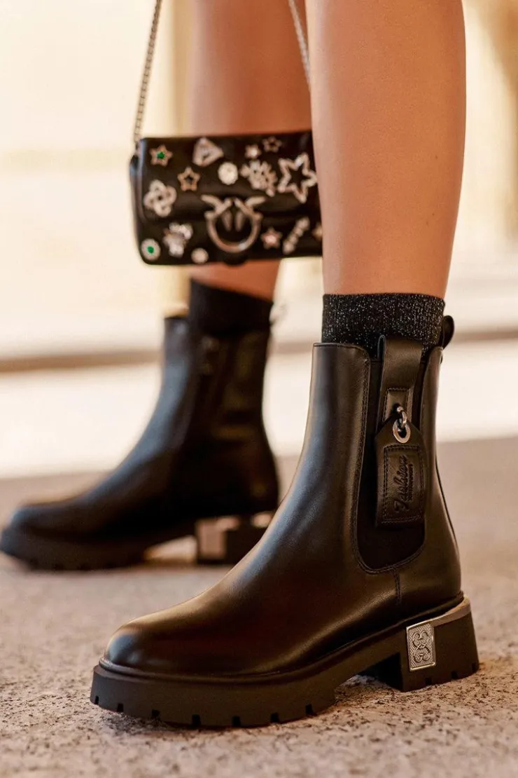 Boto Czarne Botki|Botki Płaskie*Skórzane Sztyblety Botki Na Płaskim Obcasie Z Ozdobami Czarne Shandee