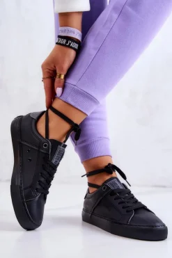 Damskie Big Star Shoes Skórzane Tenisówki Big Star JJ274214 Czarne