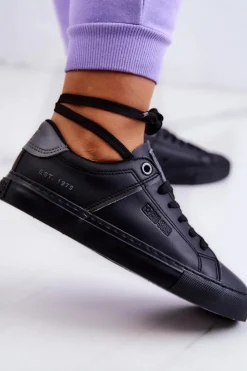 Damskie Big Star Shoes Skórzane Tenisówki Big Star JJ274214 Czarne