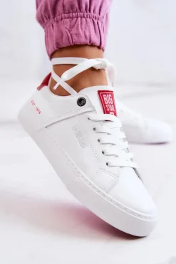Damskie Big Star Shoes Skórzane Tenisówki Big Star JJ274212 Biało-Czerwone