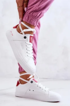 Damskie Big Star Shoes Skórzane Tenisówki Big Star JJ274212 Biało-Czerwone