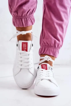 Damskie Big Star Shoes Skórzane Tenisówki Big Star JJ274212 Biało-Czerwone