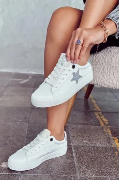 Outlet Big Star Shoes Skórzane Tenisówki Gwiazda Big Star JJ274240 Białe