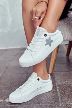 Outlet Big Star Shoes Skórzane Tenisówki Gwiazda Big Star JJ274240 Białe
