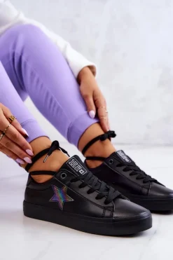 Sale Big Star Shoes Skórzane Tenisówki Gwiazda Big Star JJ274243 Czarne Czarny