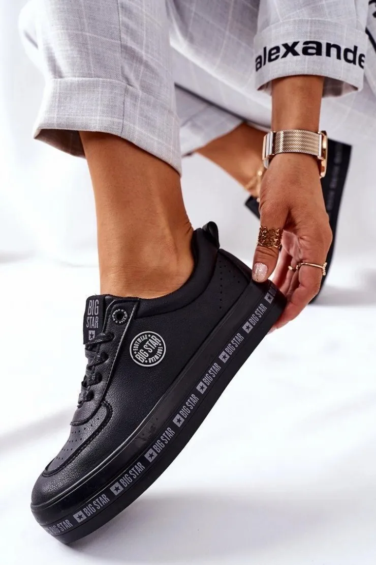 Damskie Big Star Shoes Skórzane Tenisówki Na Platformie BIG STAR II274074 Czarne