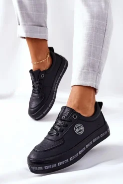 Damskie Big Star Shoes Skórzane Tenisówki Na Platformie BIG STAR II274074 Czarne