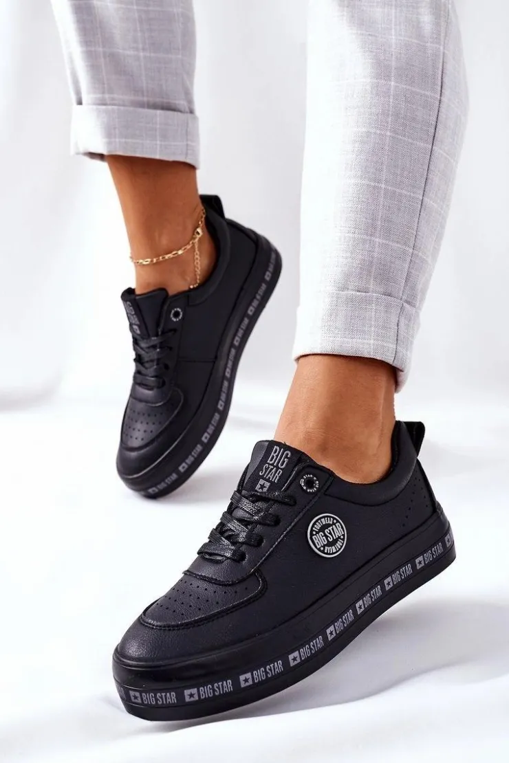 Damskie Big Star Shoes Skórzane Tenisówki Na Platformie BIG STAR II274074 Czarne