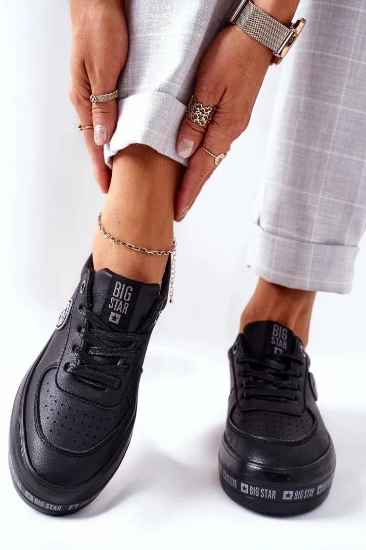 Damskie Big Star Shoes Skórzane Tenisówki Na Platformie BIG STAR II274074 Czarne