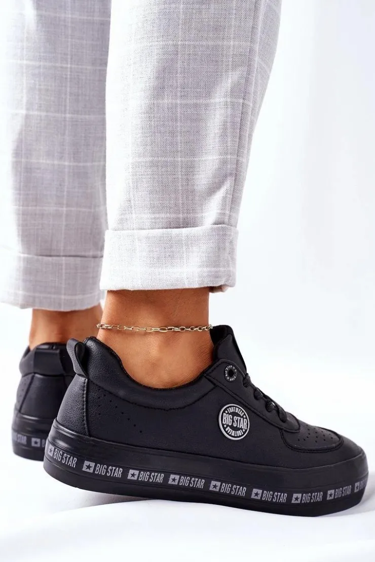 Damskie Big Star Shoes Skórzane Tenisówki Na Platformie BIG STAR II274074 Czarne