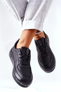 Damskie Big Star Shoes Skórzane Tenisówki Na Platformie BIG STAR II274074 Czarne