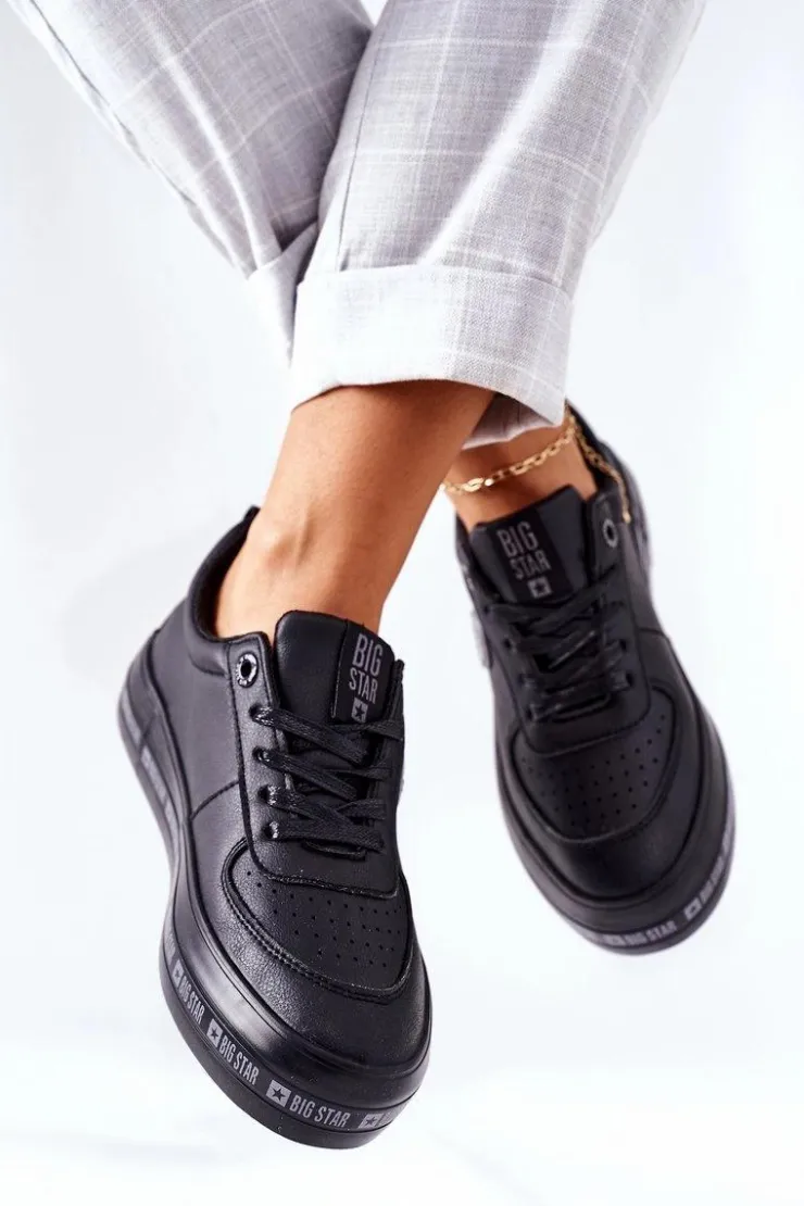 Damskie Big Star Shoes Skórzane Tenisówki Na Platformie BIG STAR II274074 Czarne