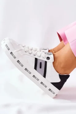 Damskie Big Star Shoes Skórzane Tenisówki Na Platformie BIG STAR II274071 Białe