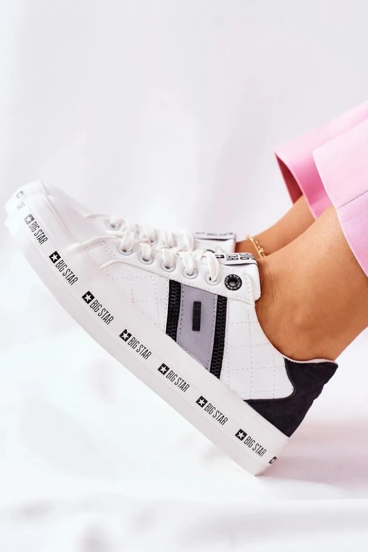 Damskie Big Star Shoes Skórzane Tenisówki Na Platformie BIG STAR II274071 Białe