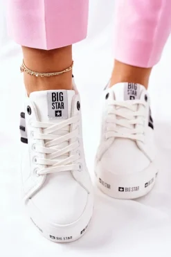 Damskie Big Star Shoes Skórzane Tenisówki Na Platformie BIG STAR II274071 Białe
