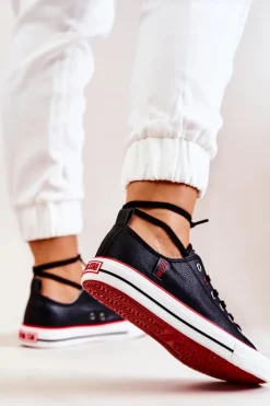 Damskie Big Star Shoes Skórzane Trampki BIG STAR JJ274129 Czarne