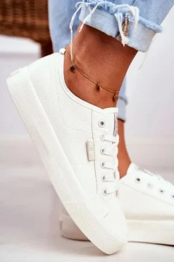 Damskie Big Star Shoes Skórzane Trampki Damskie Big Star Białe GG274098