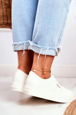 Damskie Big Star Shoes Skórzane Trampki Damskie Big Star Białe GG274098