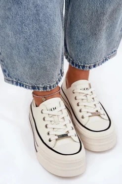 Damskie GOE Skórzane Trampki Damskie Na Platformie RR2N4106 Białe