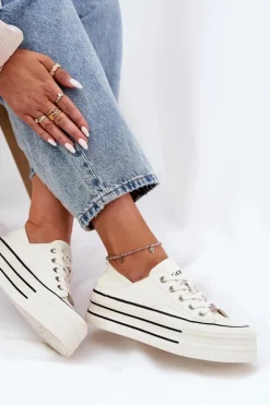 Damskie GOE Skórzane Trampki Damskie Na Platformie RR2N4106 Białe