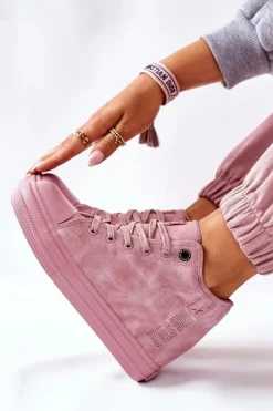 Online Big Star Shoes Skórzane Trampki Na Koturnie Big Star II274092 Różowe