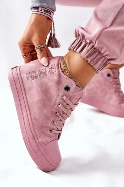 Online Big Star Shoes Skórzane Trampki Na Koturnie Big Star II274092 Różowe