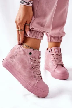 Online Big Star Shoes Skórzane Trampki Na Koturnie Big Star II274092 Różowe