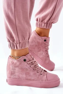 Online Big Star Shoes Skórzane Trampki Na Koturnie Big Star II274092 Różowe