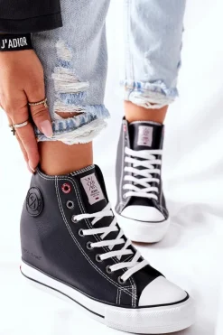 Cross Jeans Trampki Damskie Cross Jeans|Sneakersy Damskie*Skórzane Trampki Na Koturnie II2R4025 Czarne