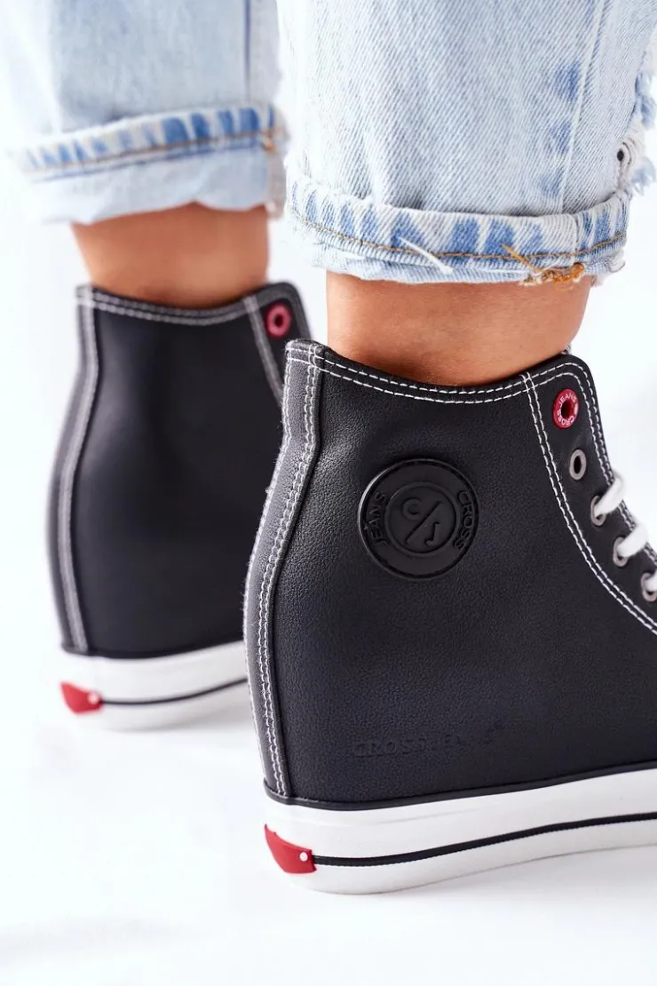 Cross Jeans Trampki Damskie Cross Jeans|Sneakersy Damskie*Skórzane Trampki Na Koturnie II2R4025 Czarne