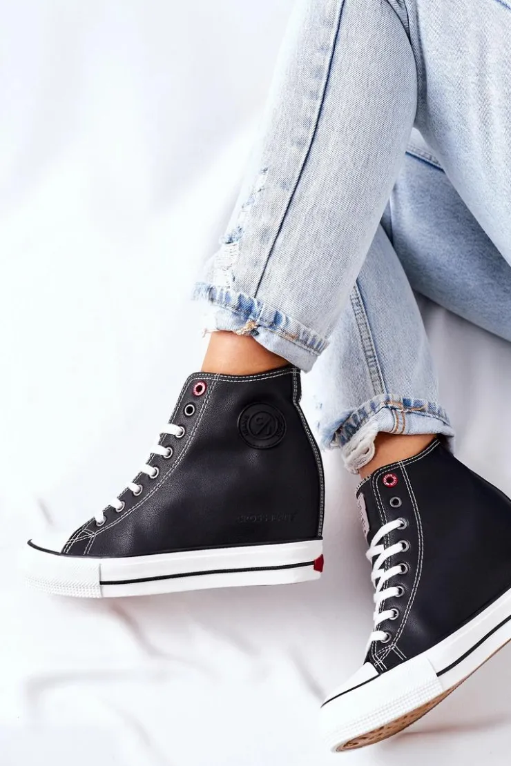 Cross Jeans Trampki Damskie Cross Jeans|Sneakersy Damskie*Skórzane Trampki Na Koturnie II2R4025 Czarne