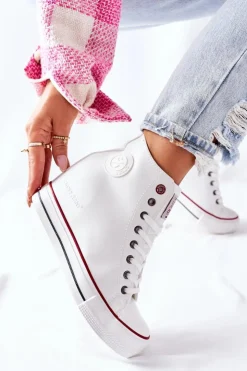 Discount Cross Jeans Skórzane Trampki Na Koturnie II2R4024 Białe